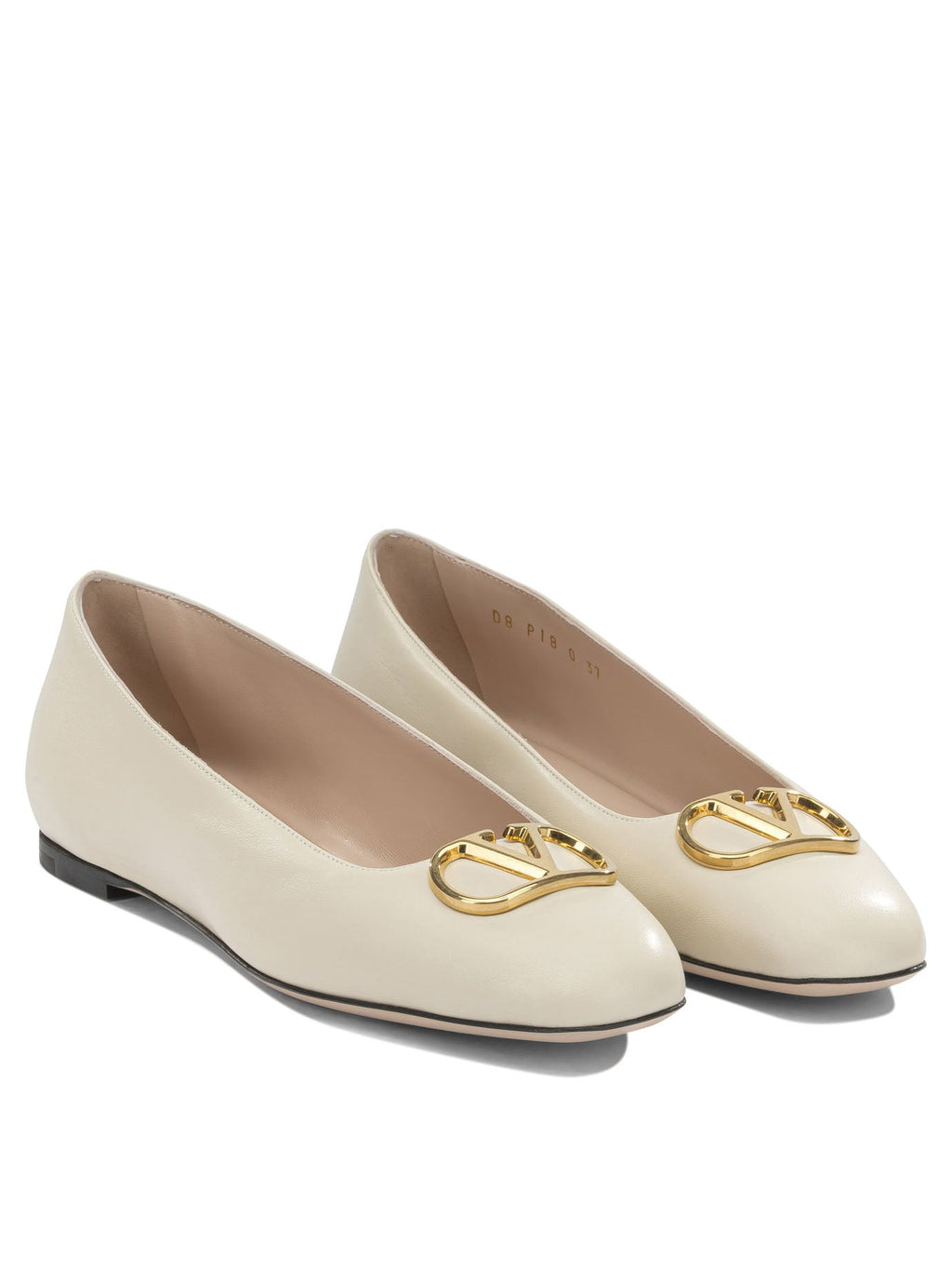 Valentino Garavani Vlogo White Lamb Leather Goat Leather Classic Ballet Flats