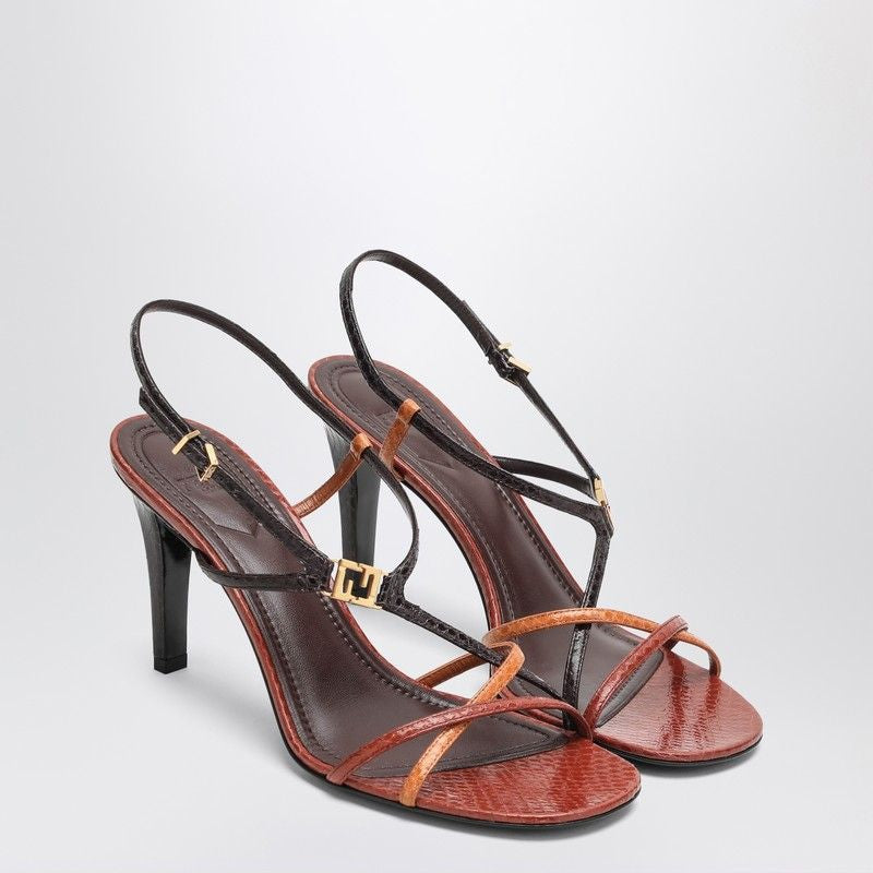 Fendi   Ffold Burgundy/Brown Heel Sandal