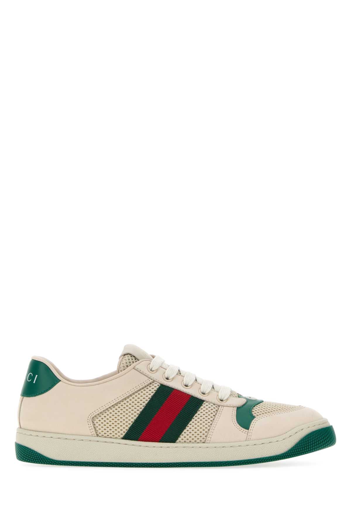 Gucci Ivory Mesh And Suede Screener Sneakers