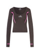 Balenciaga Balenciaga Womens Techwear Fitted Long-Sleeve Top In Khaki Brown And Neon Pink With Thumbholes