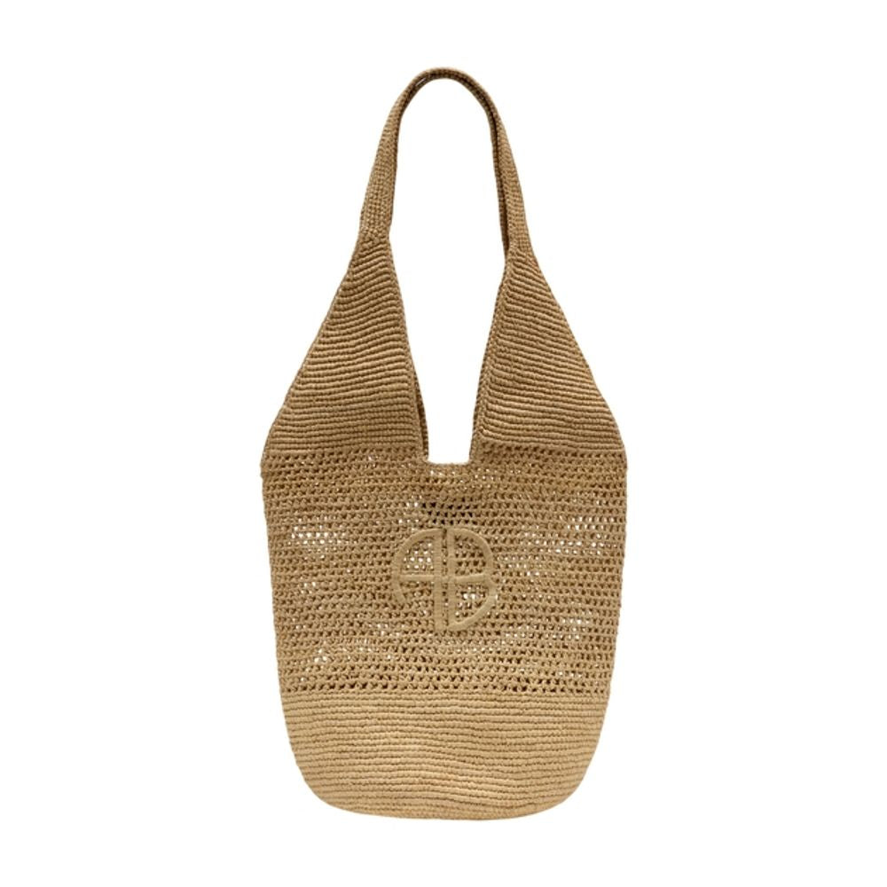 Anine Bing Leah Logo Hobo Raphia Bag -  - Raffia - Beige