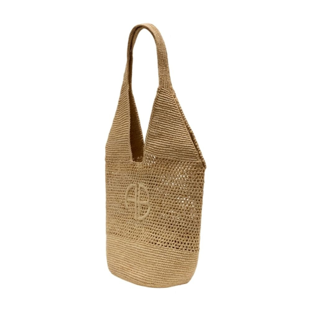 Anine Bing Leah Logo Hobo Raphia Bag -  - Raffia - Beige