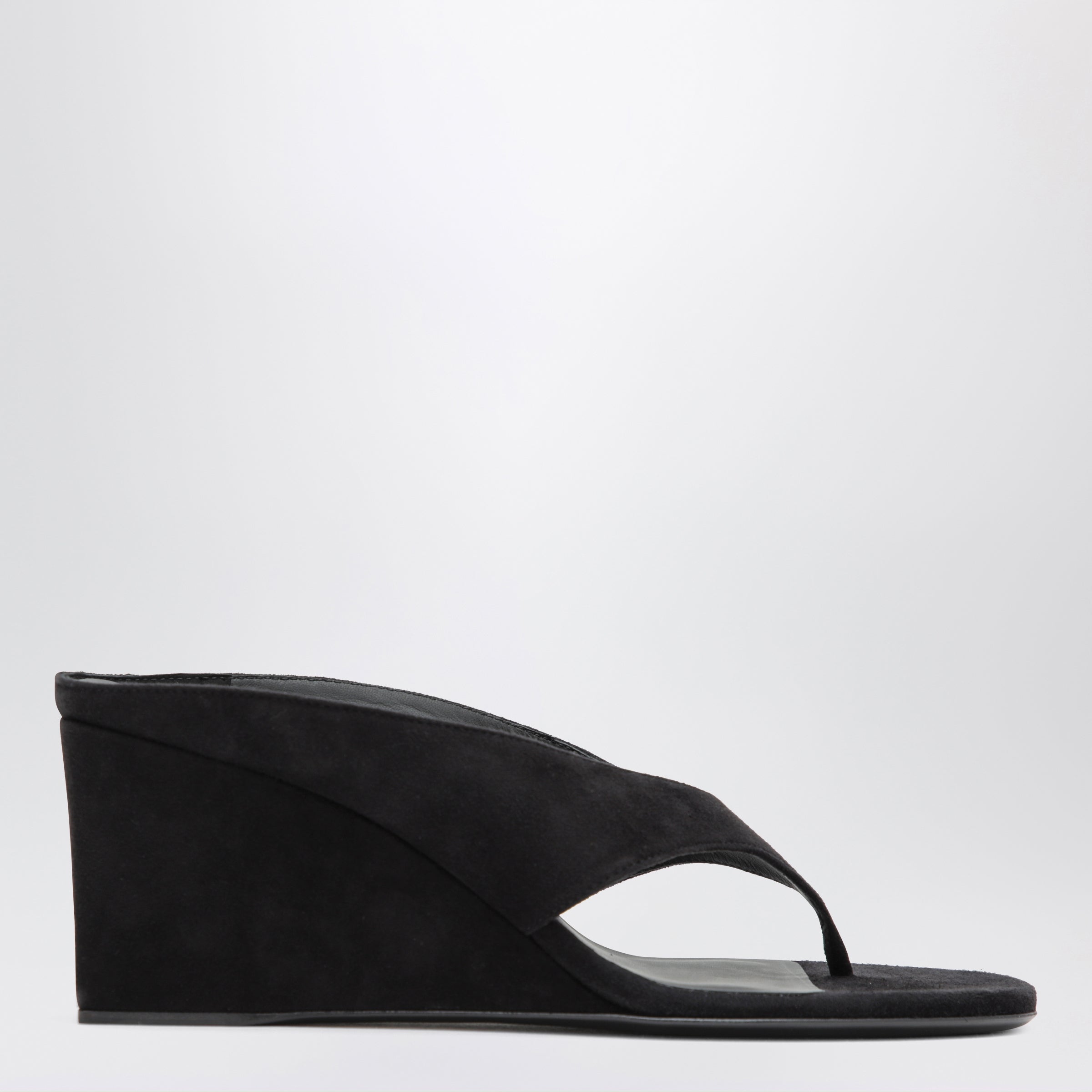 Alaia Black Suede Goat Leather Wedge Thong Mules