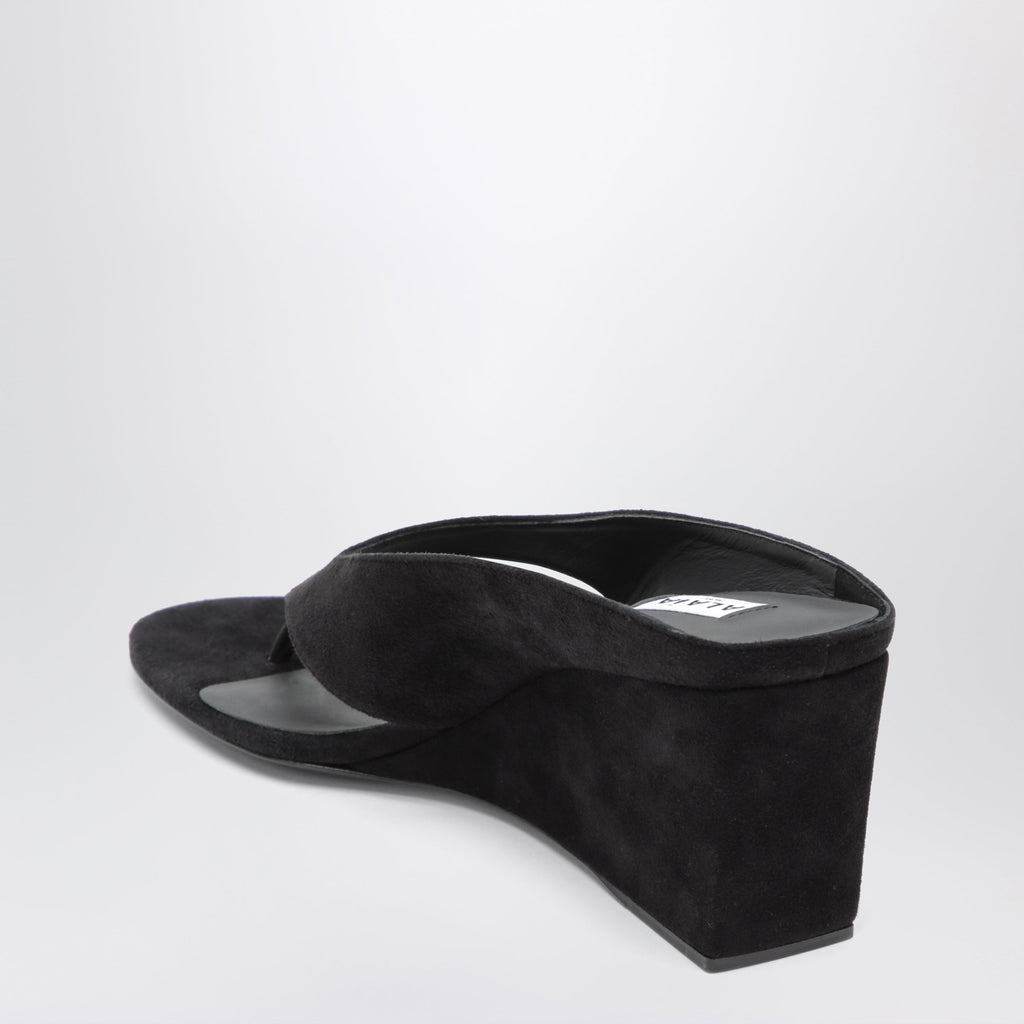 Alaia Black Suede Goat Leather Wedge Thong Mules