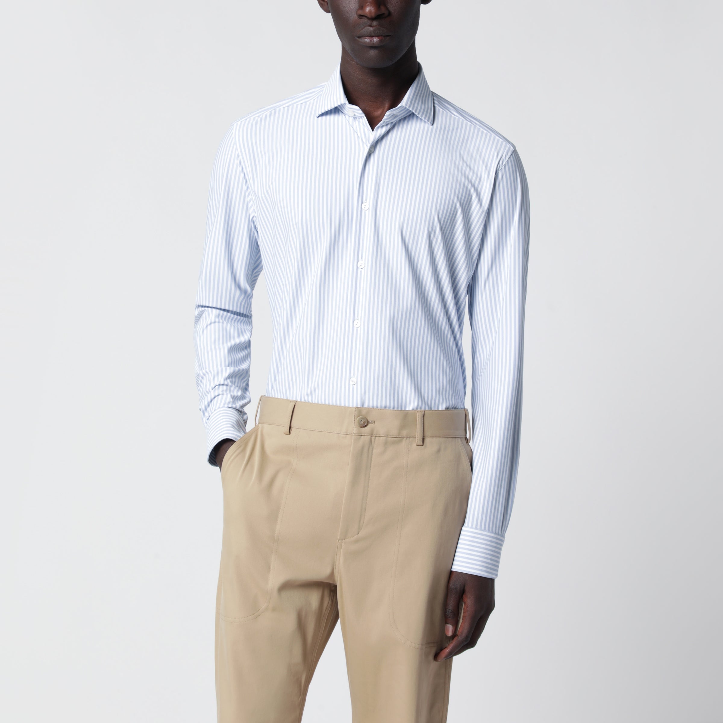 Xacus White Active Striped Tailor Fit Shirt