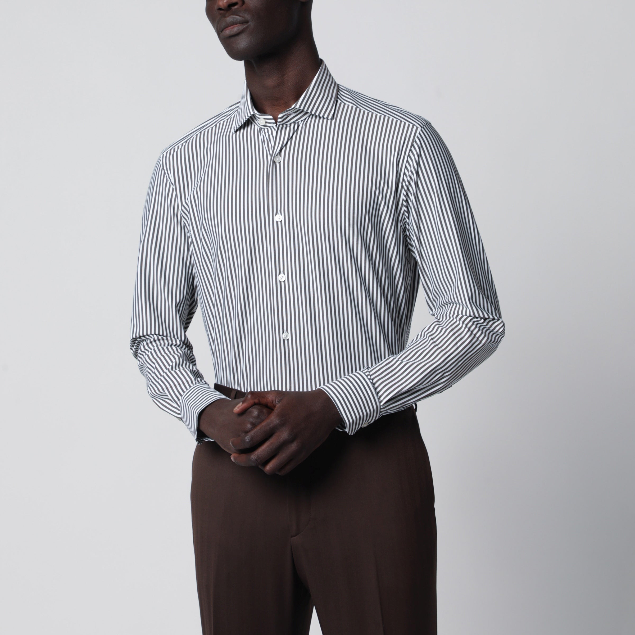 Xacus White Active Striped Tailor Fit Shirt