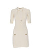 Elisabetta Franchi White Elisabetta Franchi Knitted Mini Dress Featuring Shiny Gold Logo Jewel Buttons And A Removable Scarf.