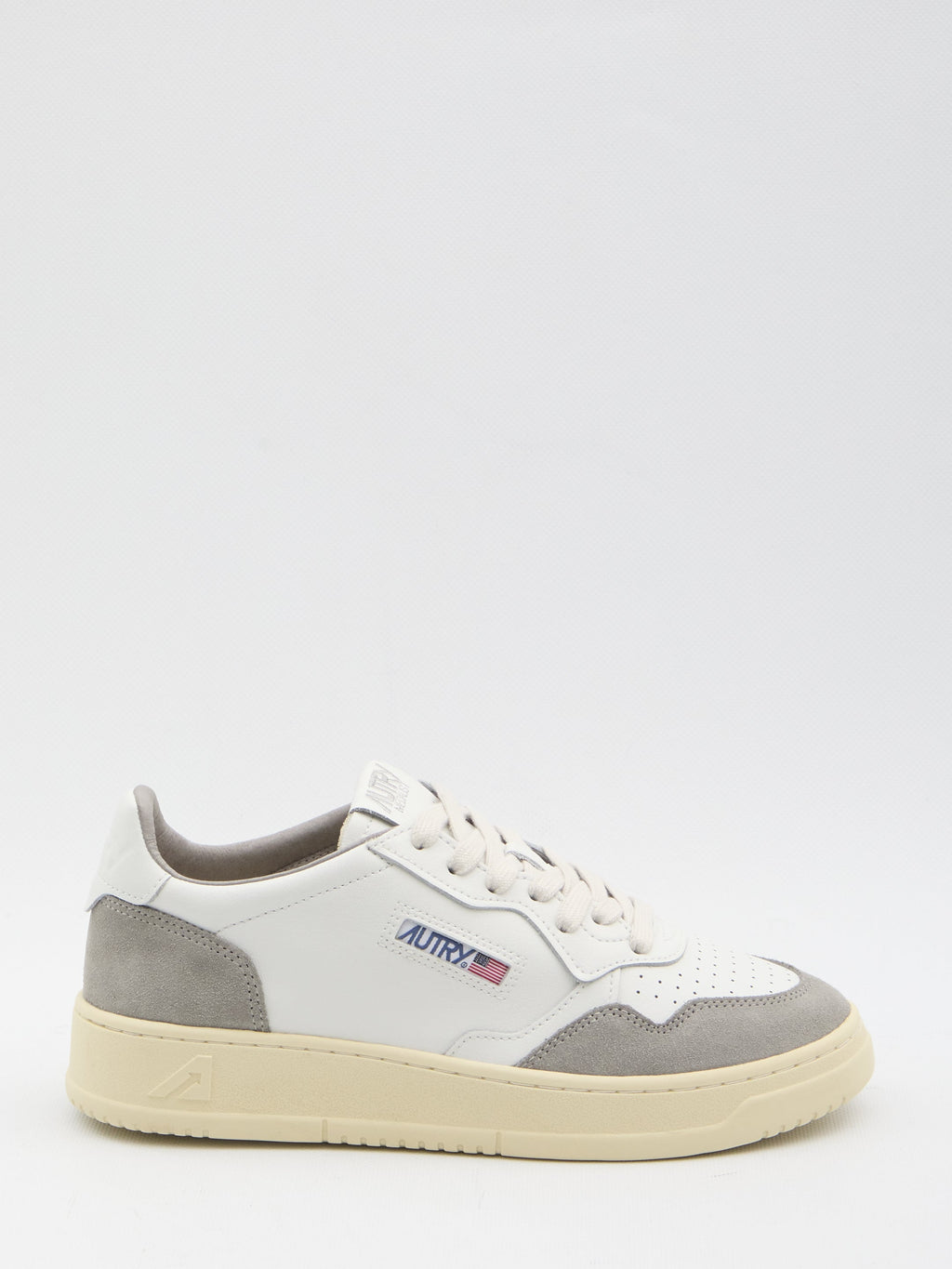 Autry Medalist Low Sneakers In White Leather And Grey Suede