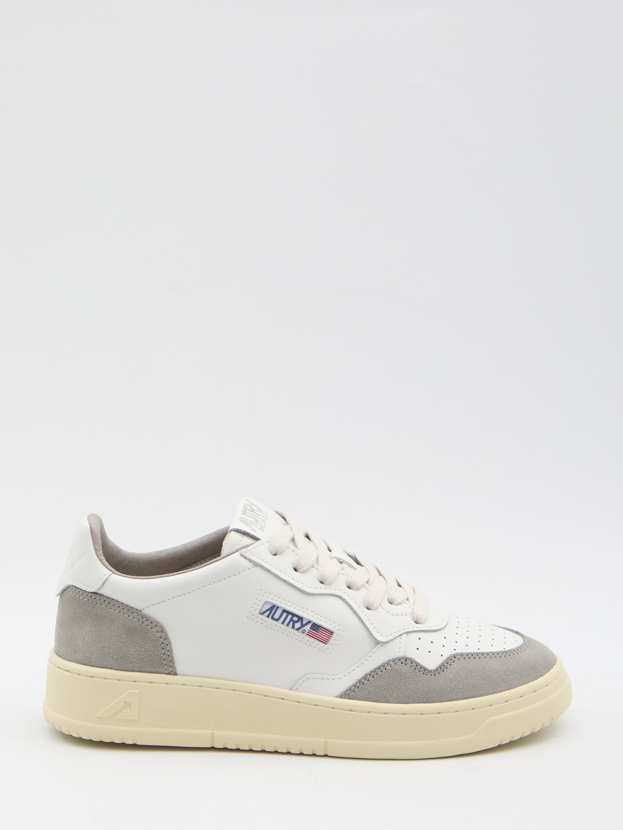 Autry Medalist Low Sneakers In White Leather And Grey Suede
