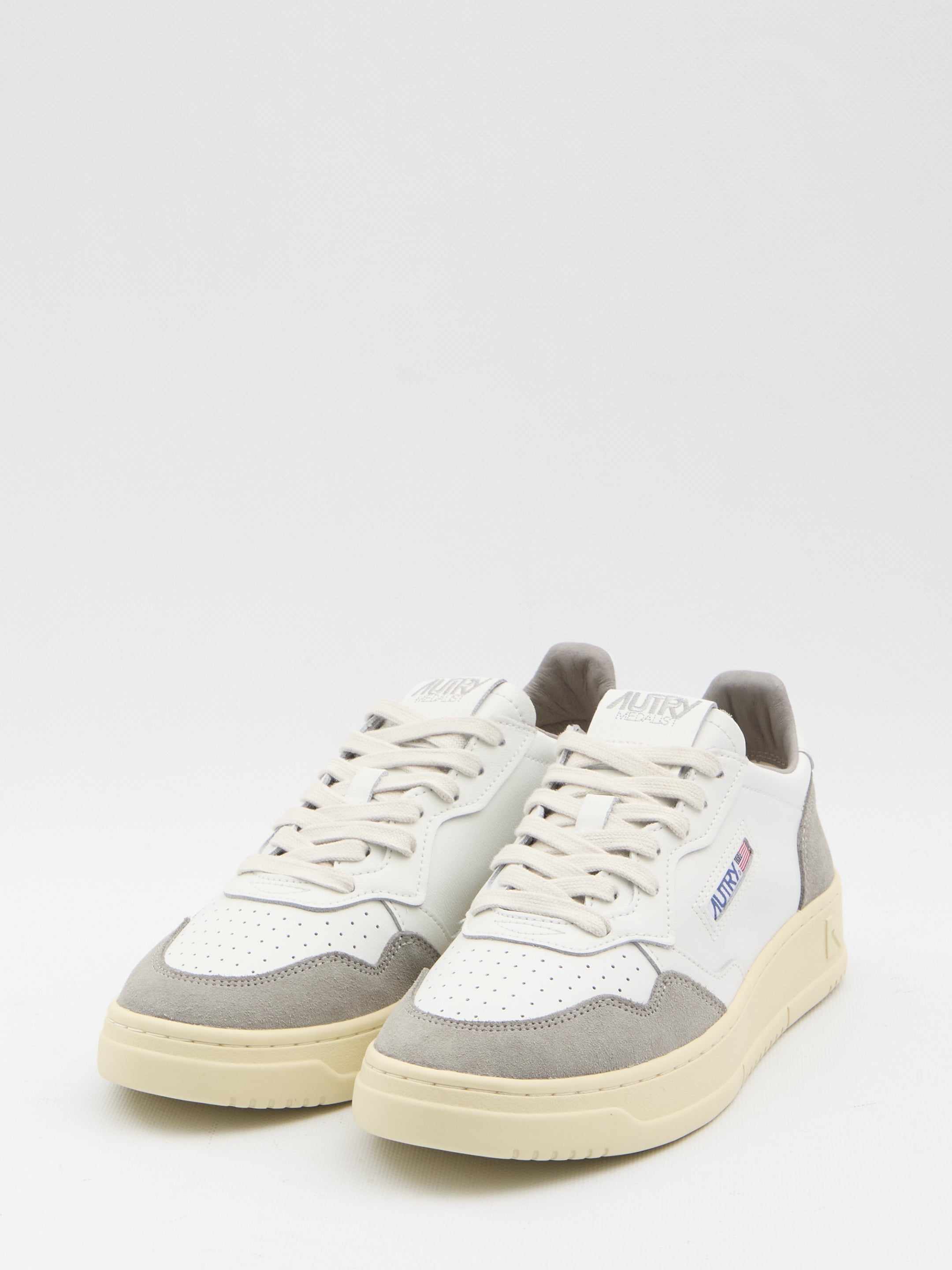 Autry Medalist Low Sneakers In White Leather And Grey Suede