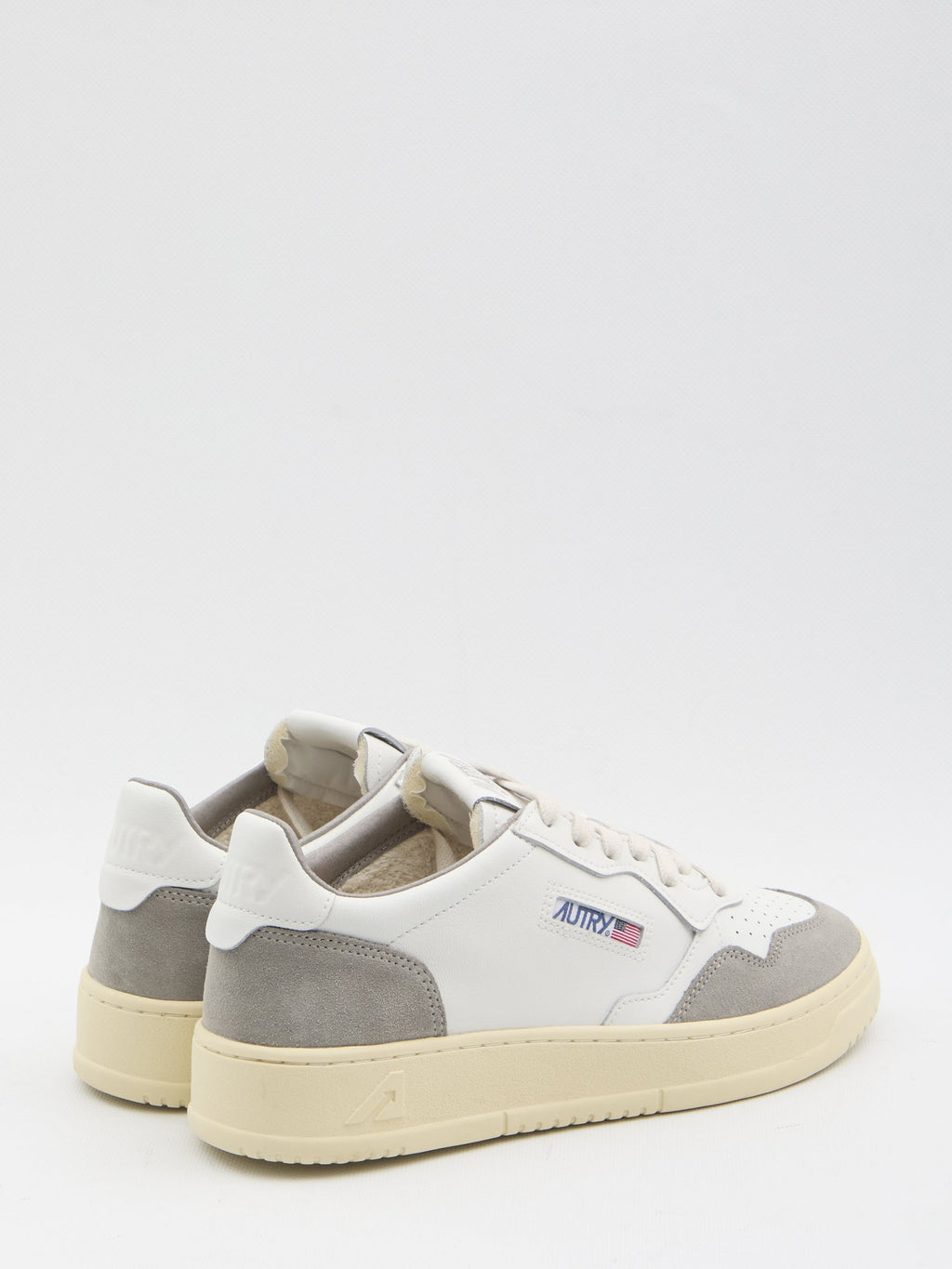 Autry Medalist Low Sneakers In White Leather And Grey Suede