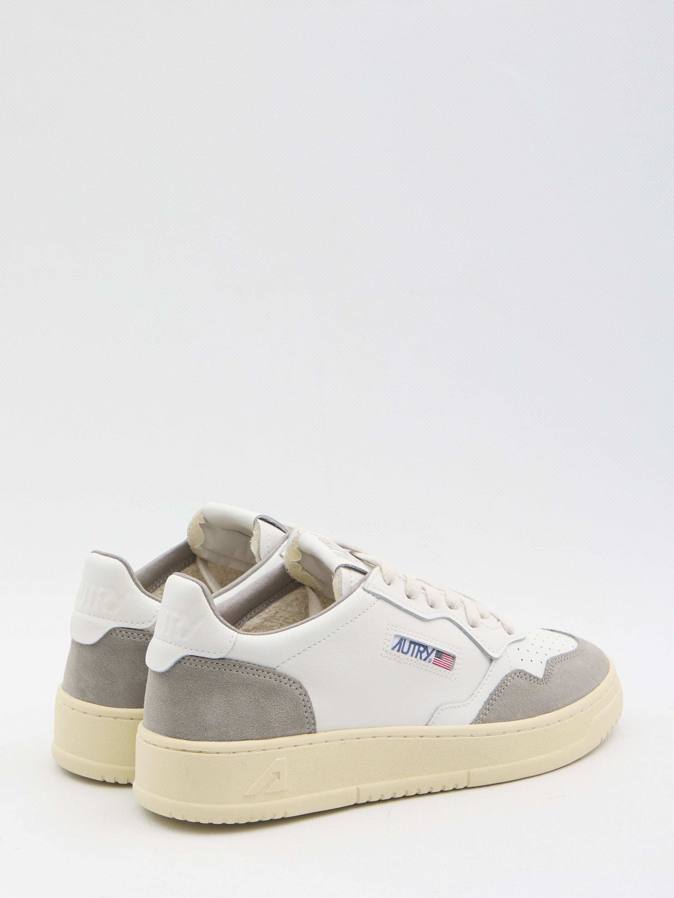 Autry Medalist Low Sneakers In White Leather And Grey Suede