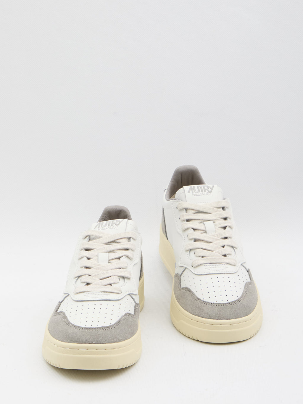 Autry Medalist Low Sneakers In White Leather And Grey Suede