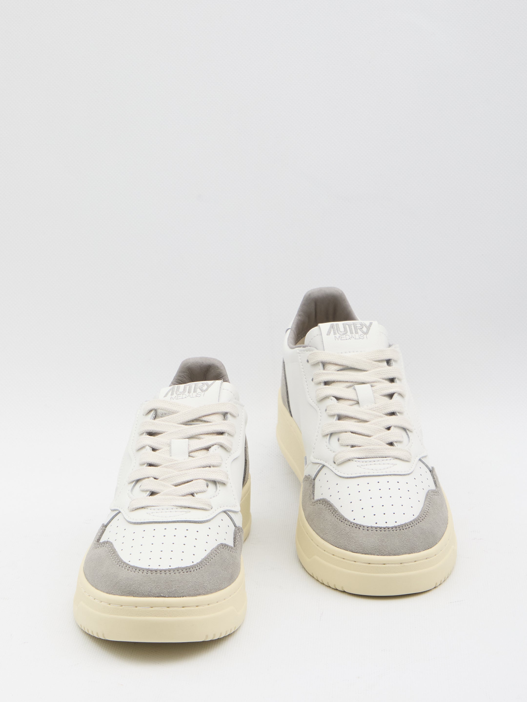 Autry Medalist Low Sneakers In White Leather And Grey Suede