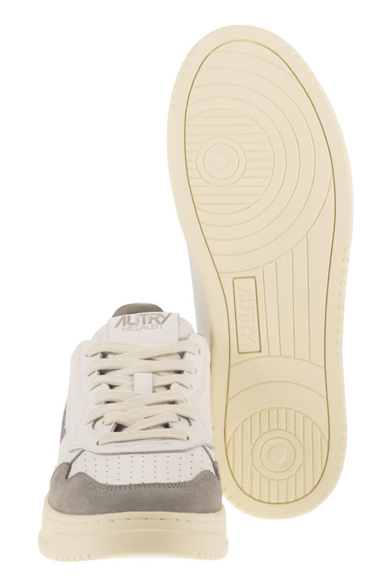 Autry Medalist Low Sneakers In White Leather And Grey Suede
