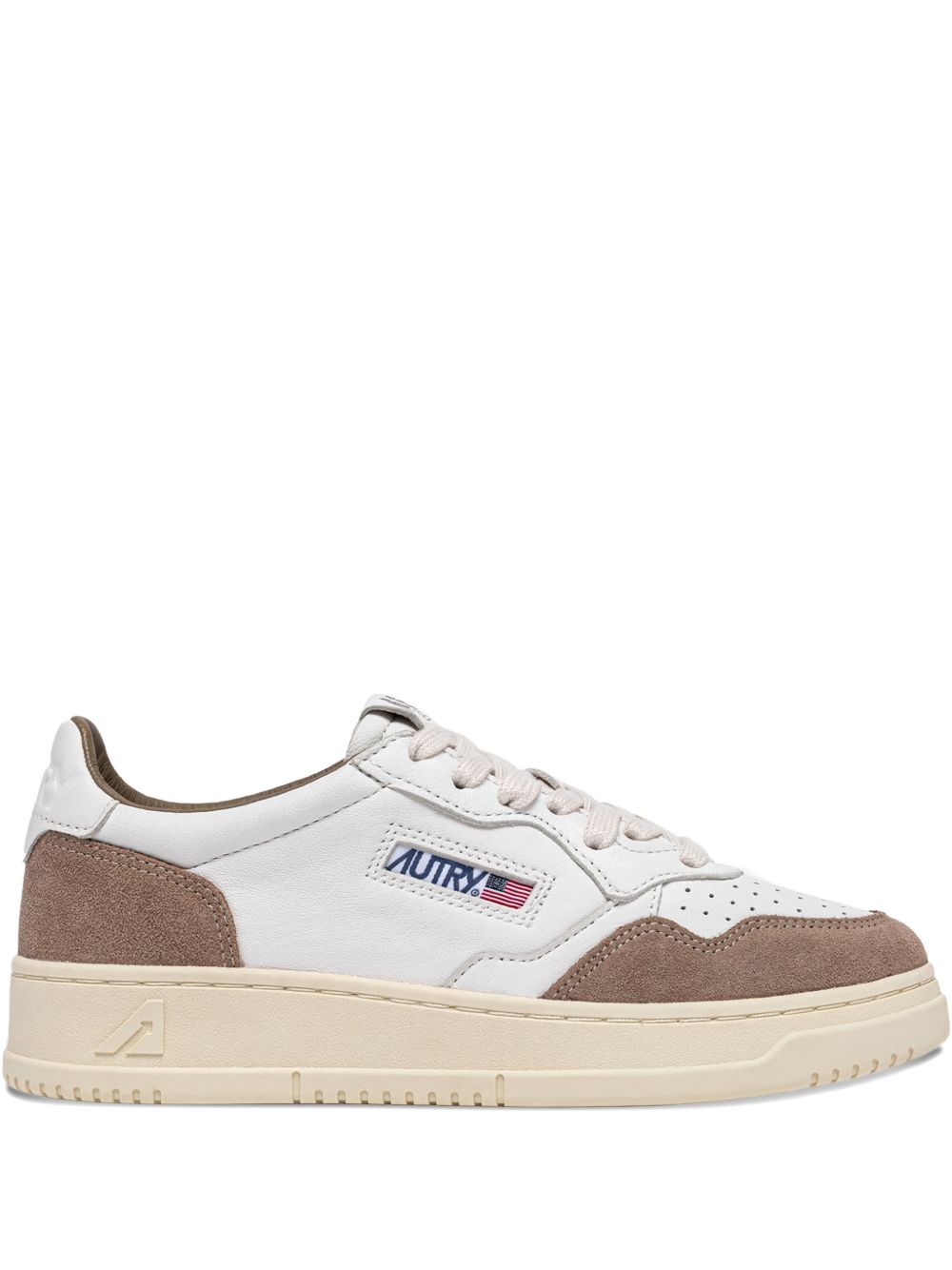 Autry Medalist Low Sneaker In White Leather And Brown Suede