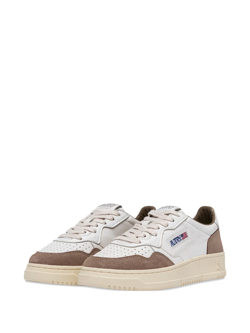 Autry Medalist Low Sneaker In White Leather And Brown Suede