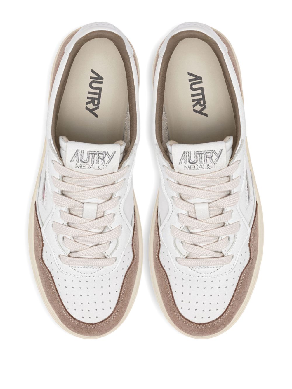 Autry Medalist Low Sneaker In White Leather And Brown Suede