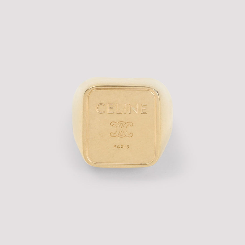 Celine Gold Brass Square Signet Ring