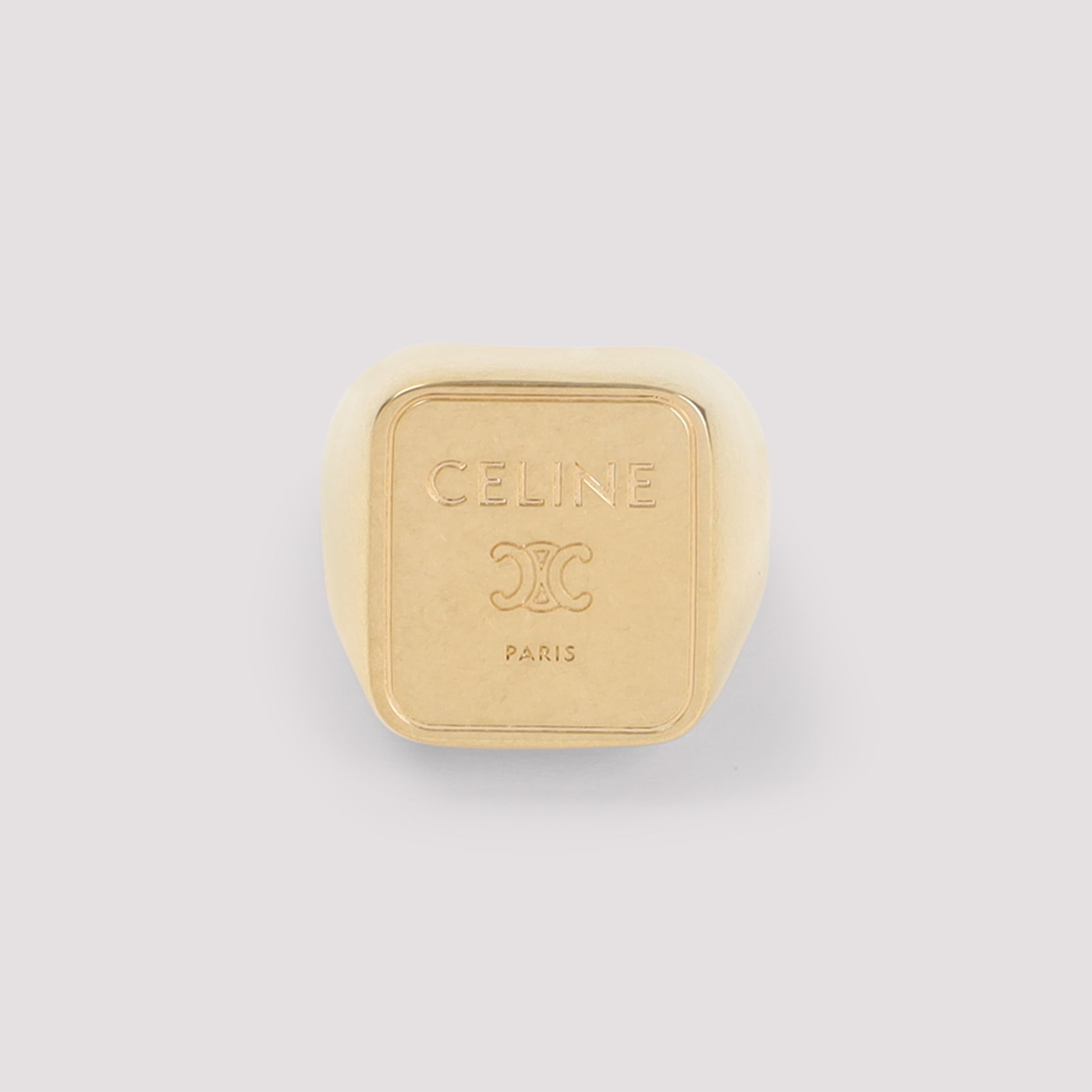 Celine Gold Brass Square Signet Ring