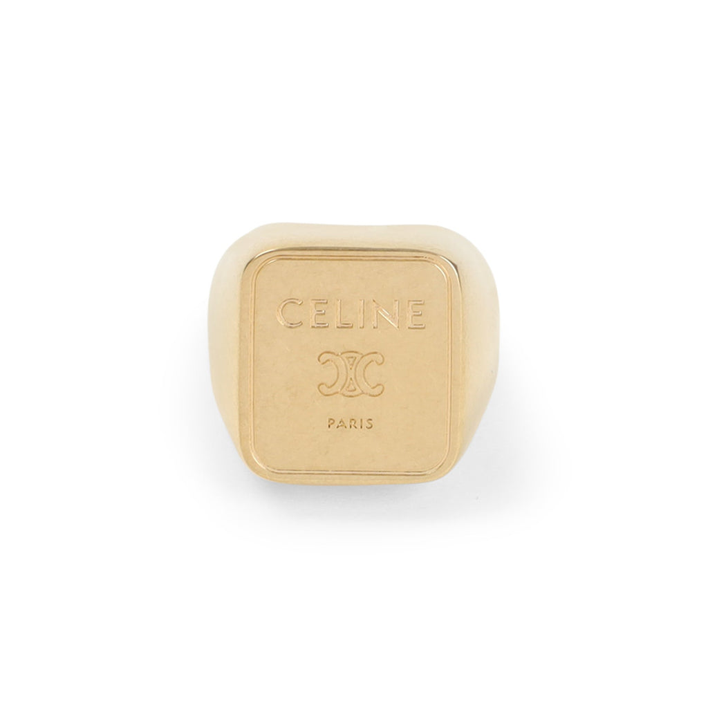 Celine Gold Brass Square Signet Ring