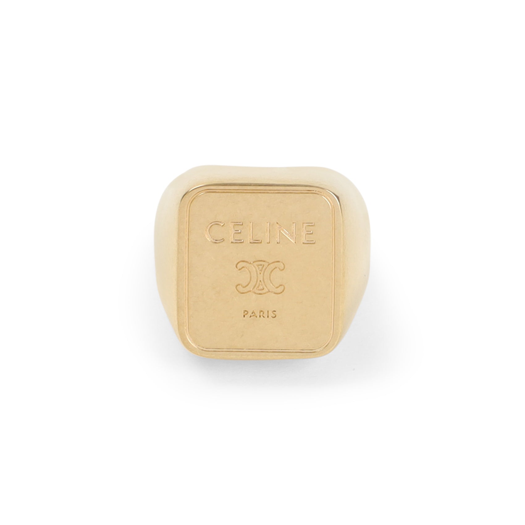 Celine Gold Brass Square Signet Ring