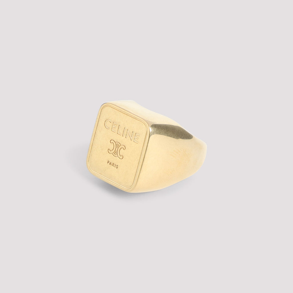 Celine Gold Brass Square Signet Ring