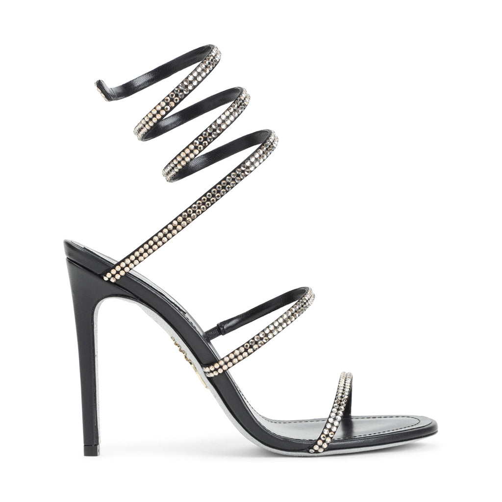 Rene Caovilla Black Leather Snake Sandal