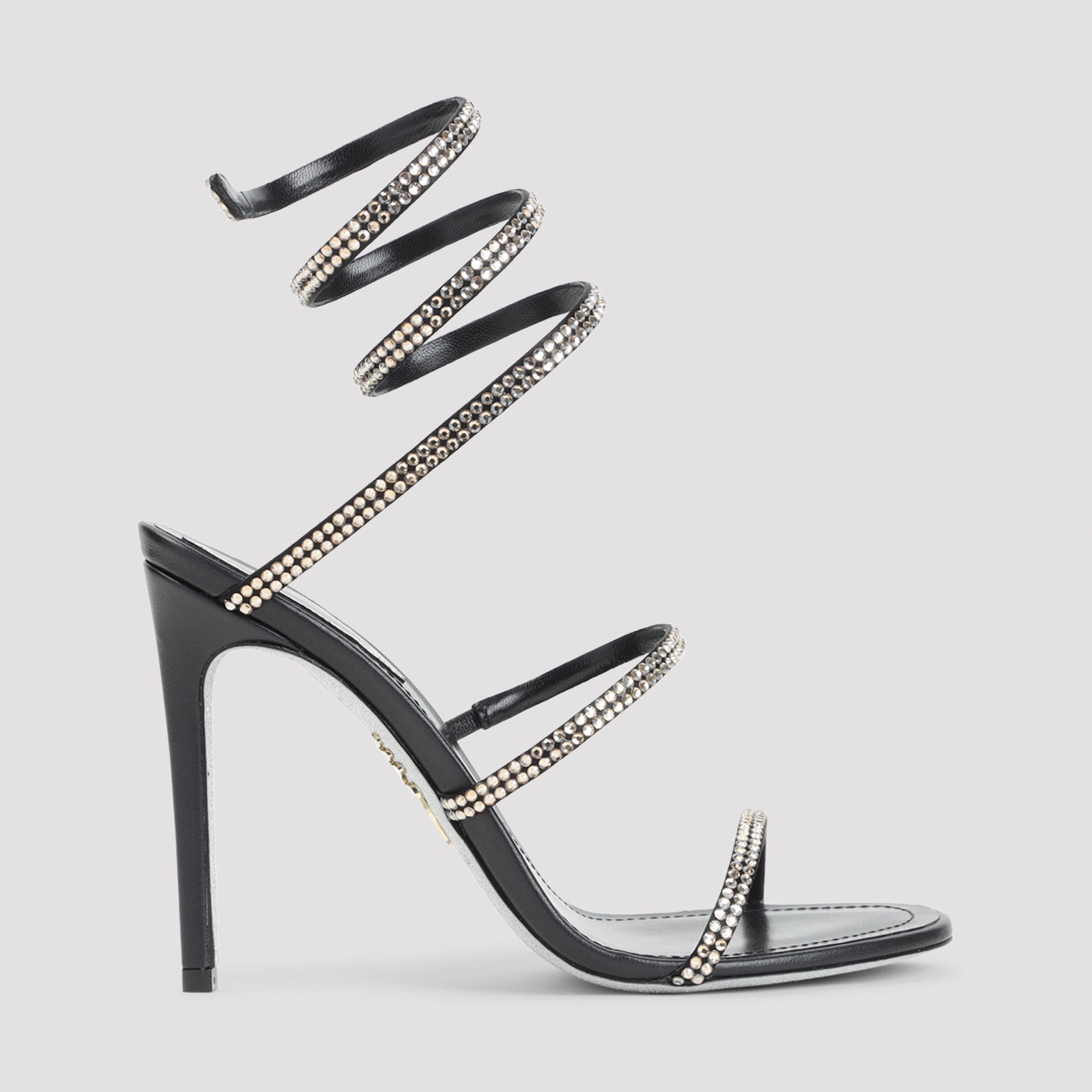 Rene Caovilla Black Leather Snake Sandal