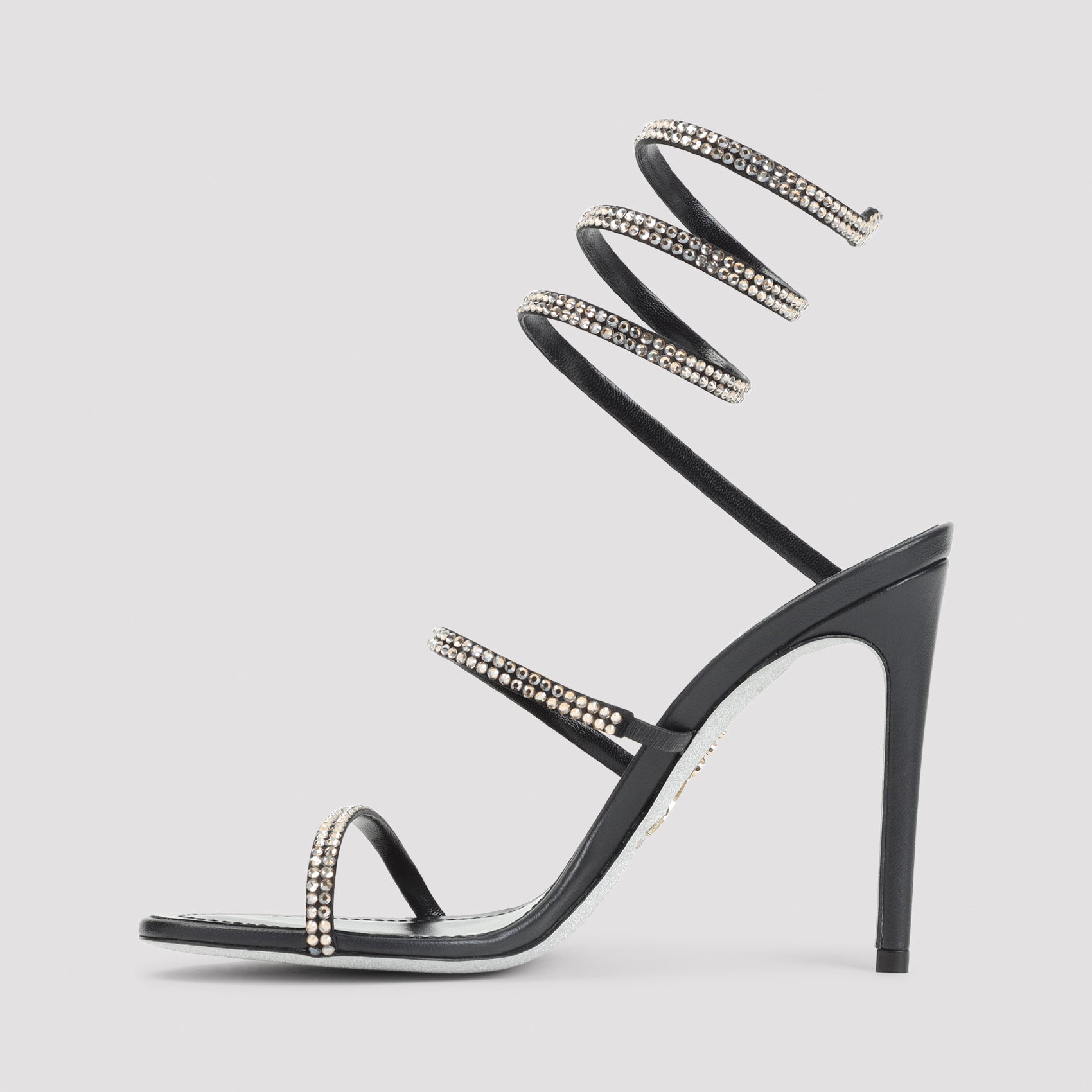 Rene Caovilla Black Leather Snake Sandal