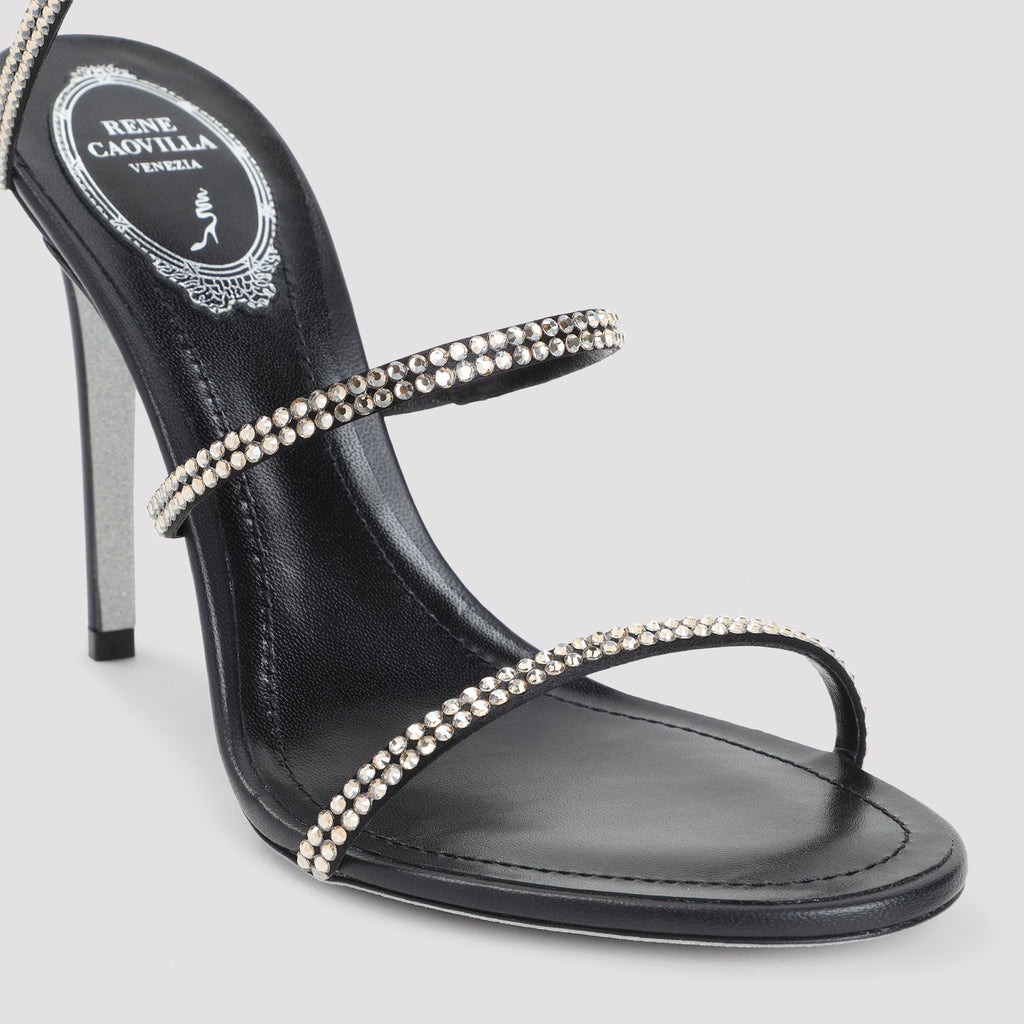 Rene Caovilla Black Leather Snake Sandal