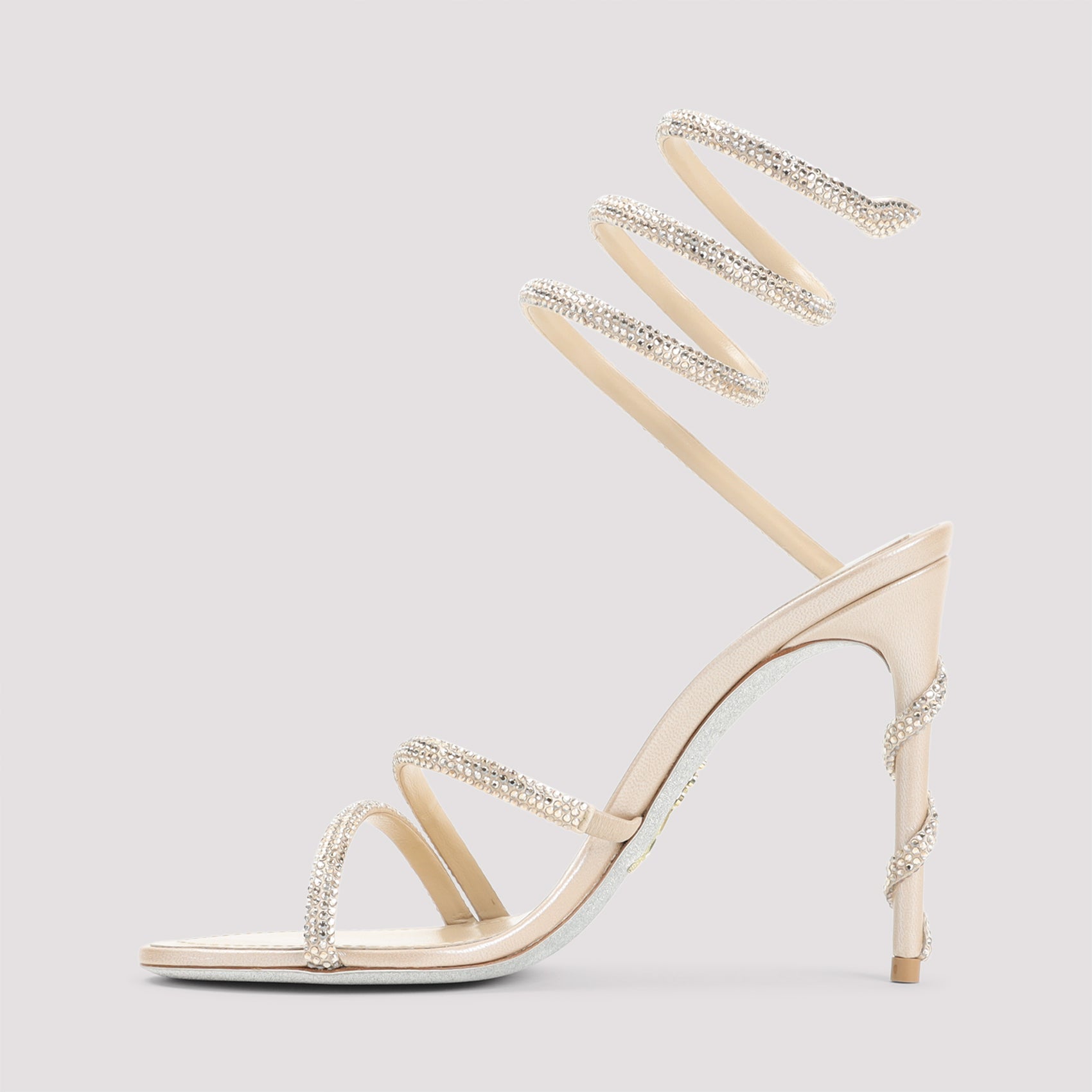 Rene Caovilla Beige Satin Cleo Crystal Sandals