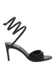 Rene Caovilla Black Calfskin Heeled Sandals