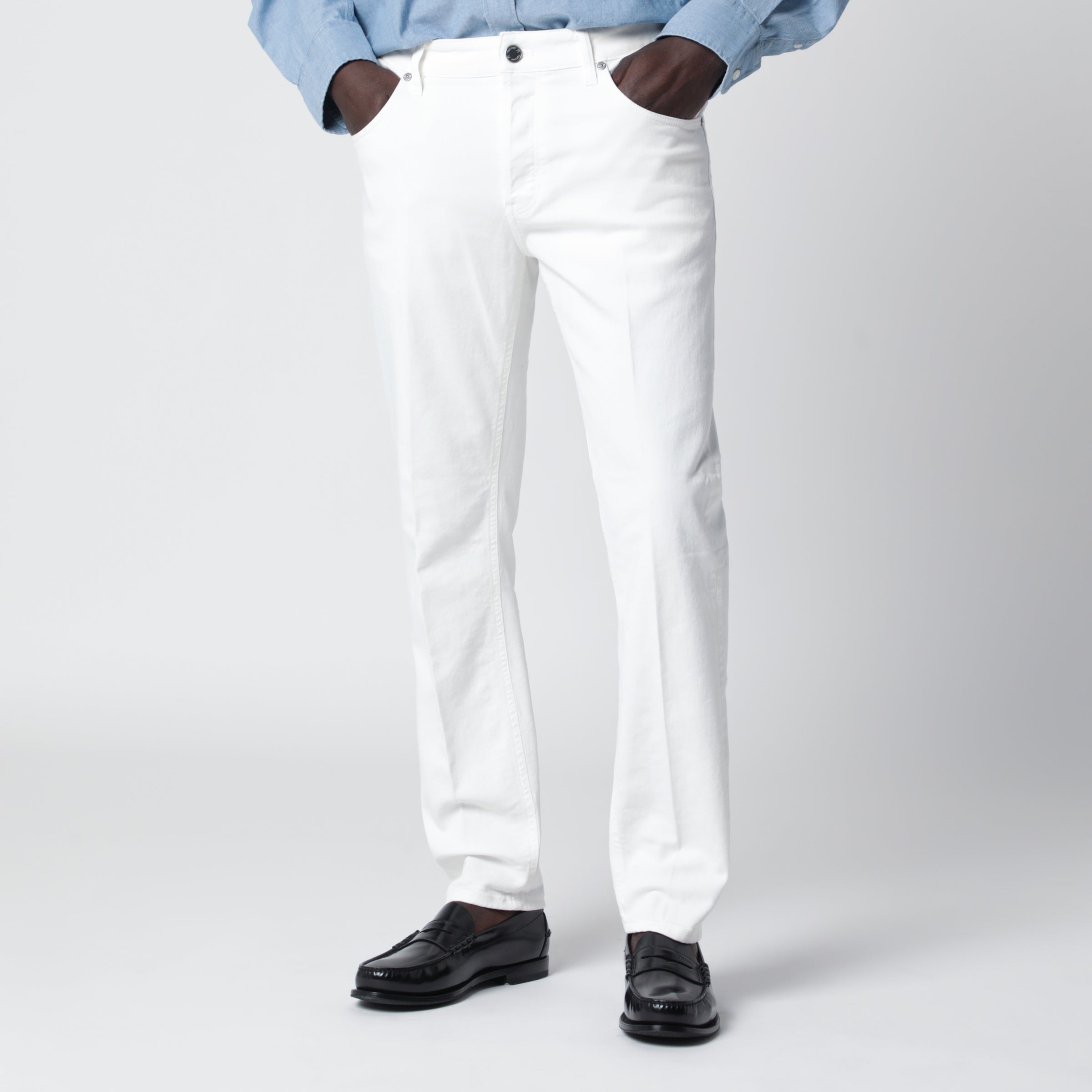Pt Torino Denim White Reggae Tapered Trousers