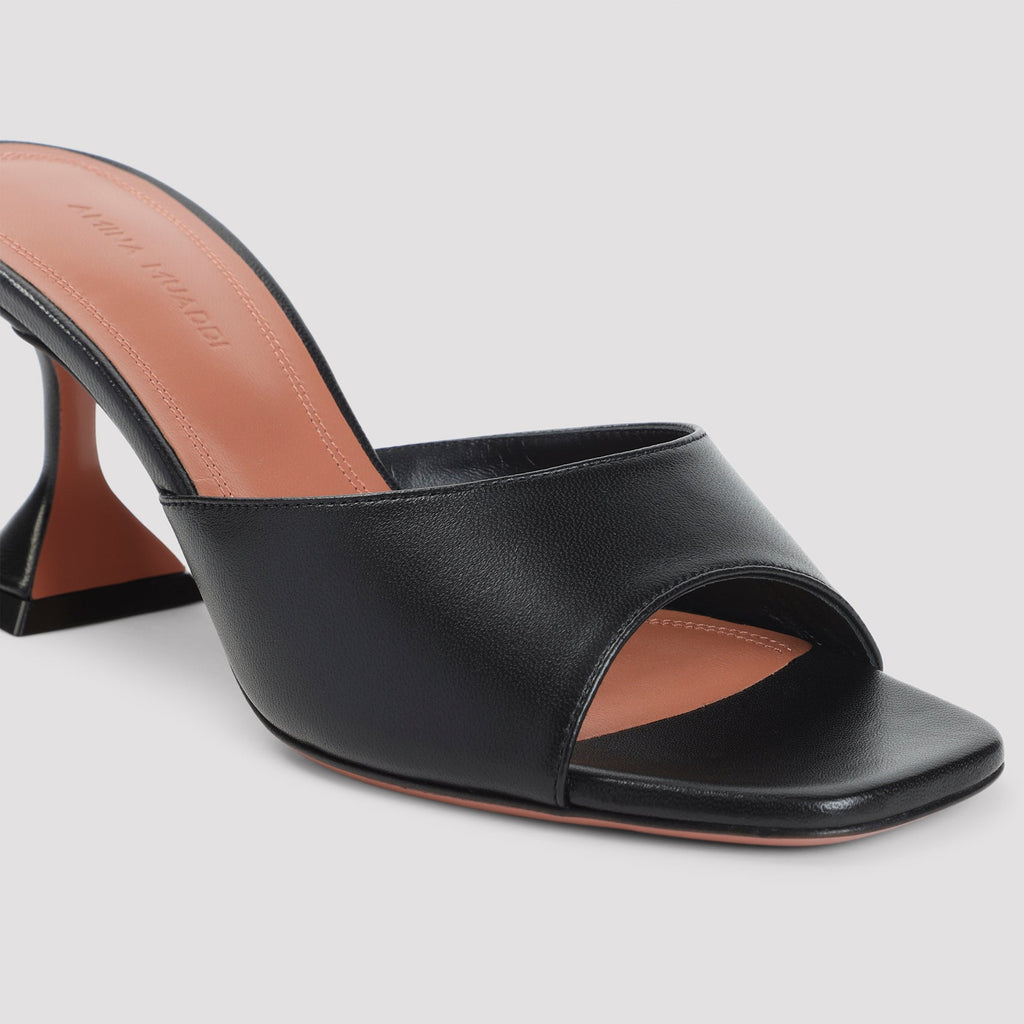 Amina Muaddi Black Nappa Leather Lupita 70 Slippers