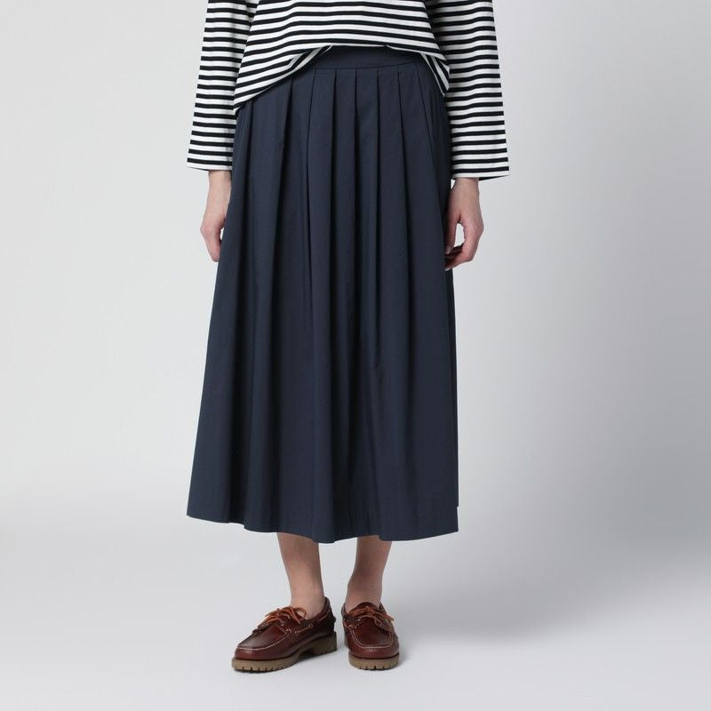 Pt01 Blue Pleated Cottonblend Skirt