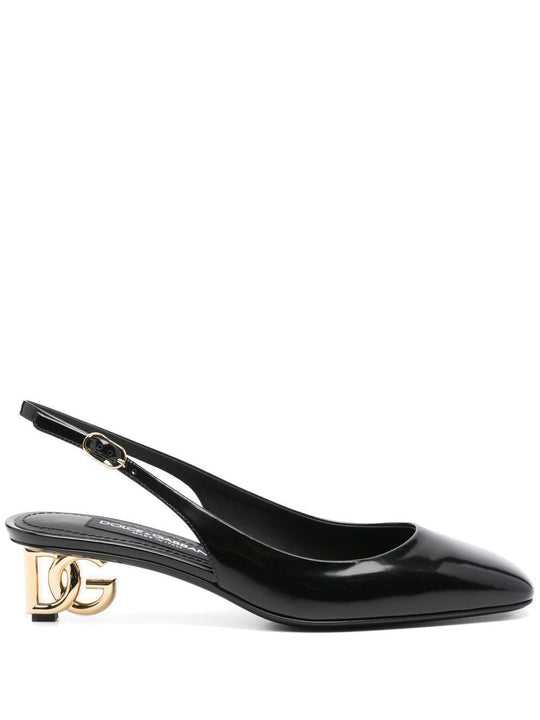 Dolce & Gabbana Logo-Heel Patent Leather Slingback Pumps