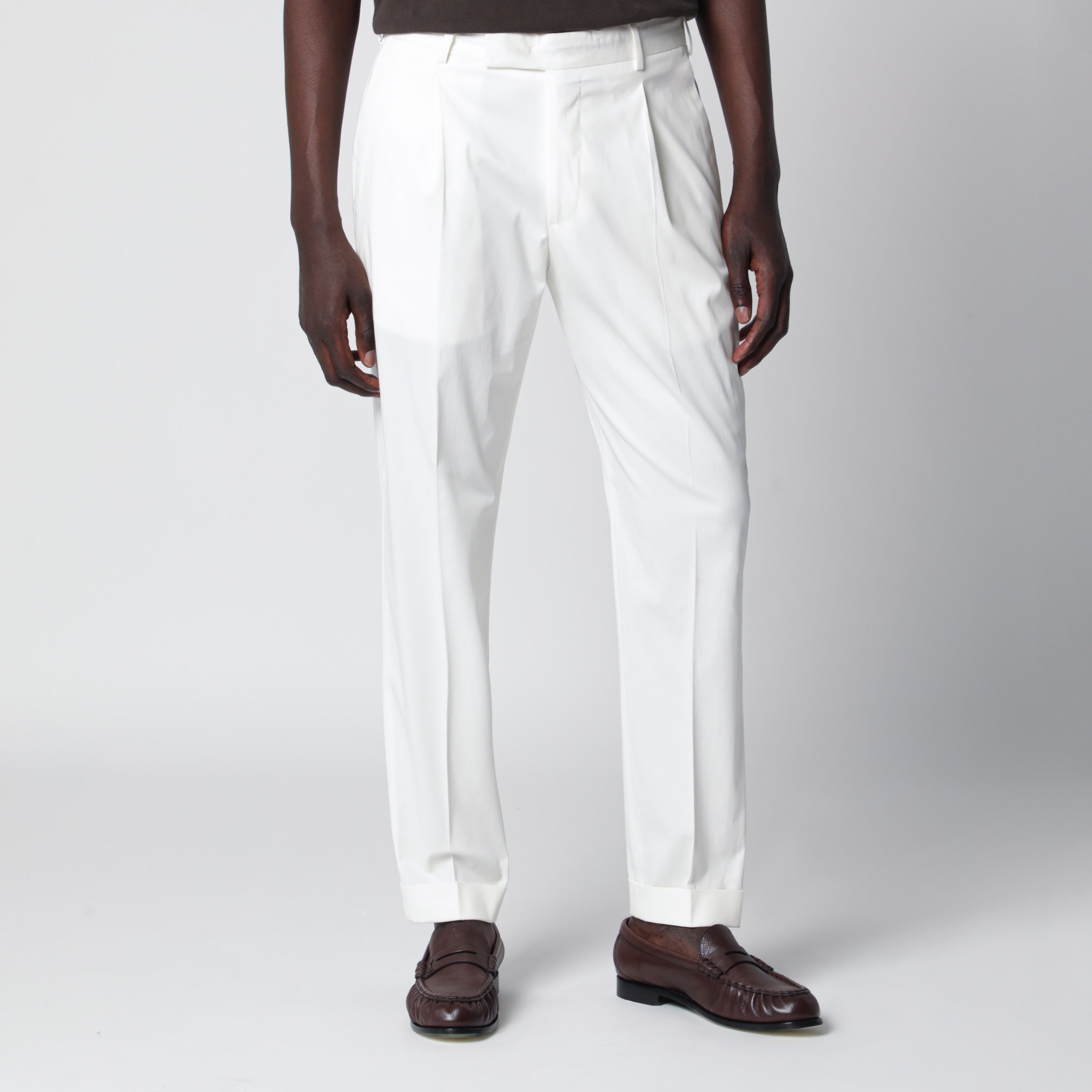 Pt01 White Cotton Trousers