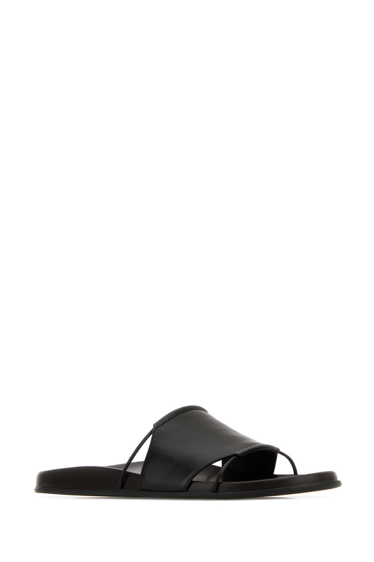 The Row Vivienne Slide Sandals In Black Nappa