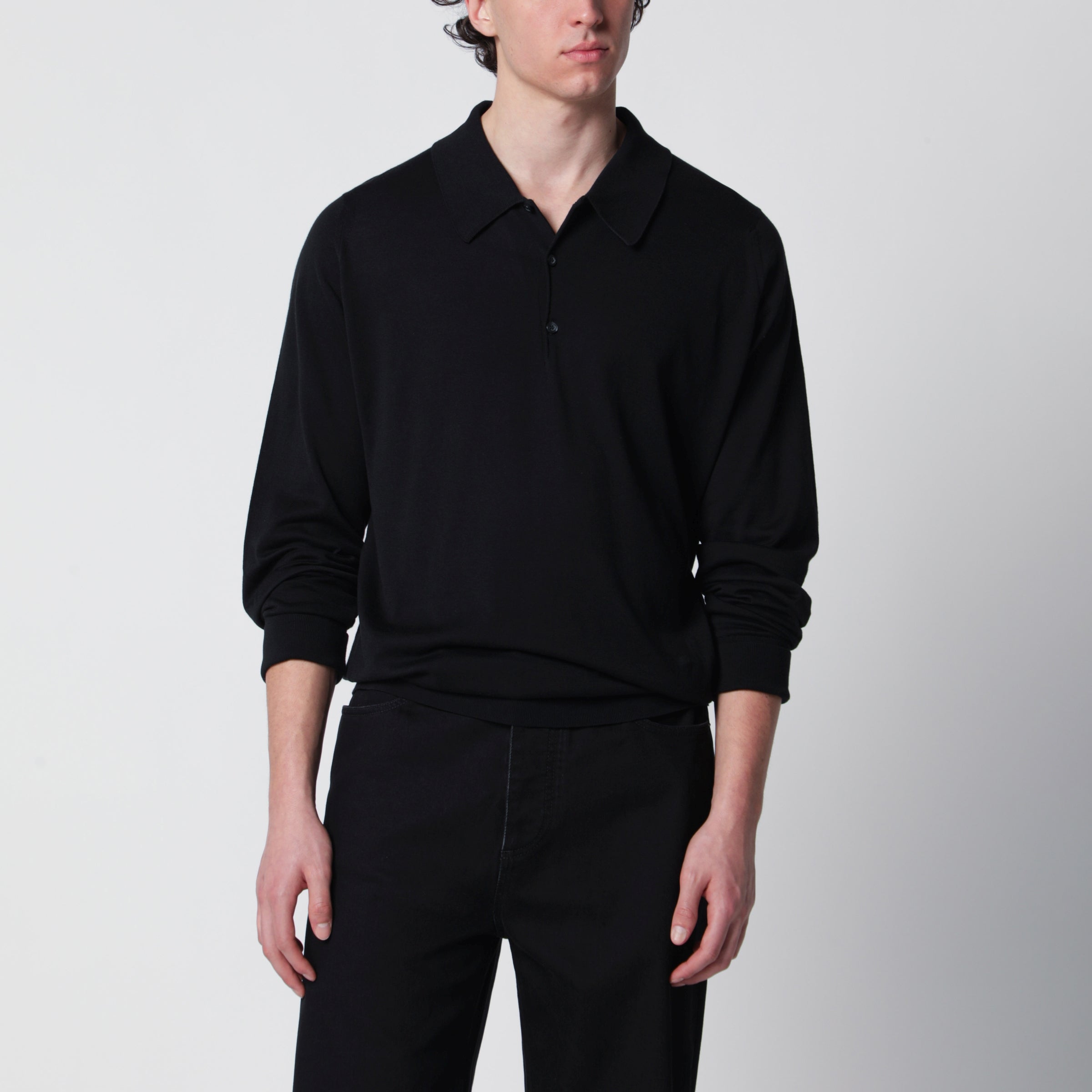 John Smedley Black Finchley Polo In Cotton