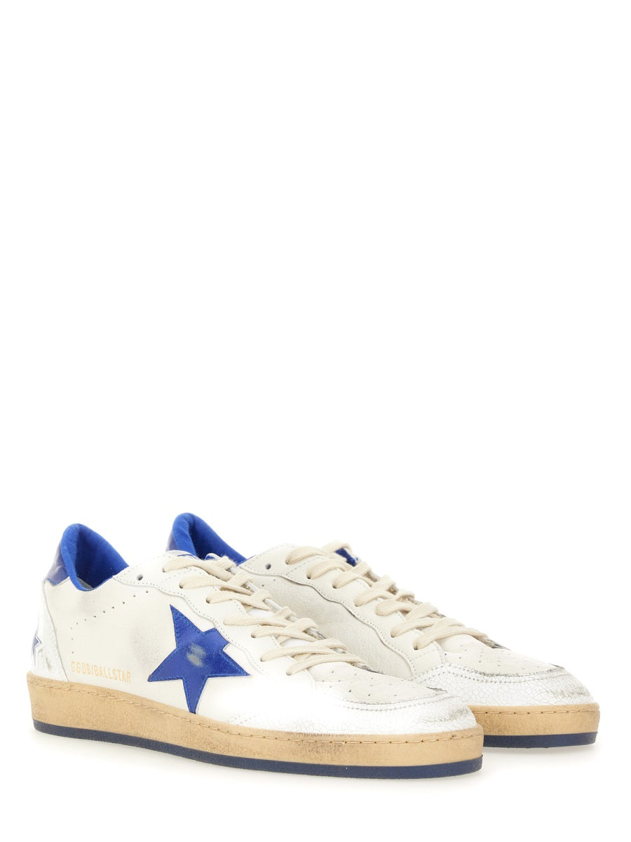 Golden Goose Golden Goose Ball Star White And Blue Leather Sneakers