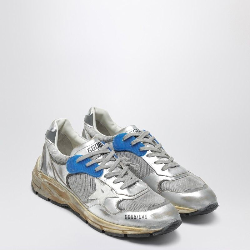 Golden Goose Dadstar Sneaker In Silver Laminated Leather And Mesh