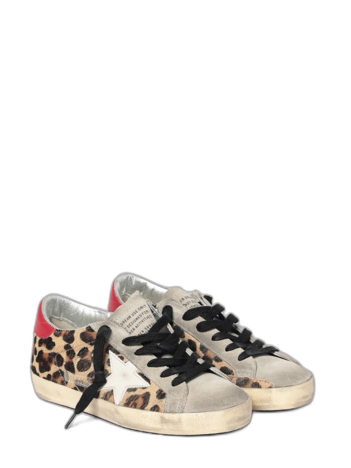 Golden Goose "Super Star" Leopard Horsy Upper Leather Star And Heel Suede Toe And Tongue