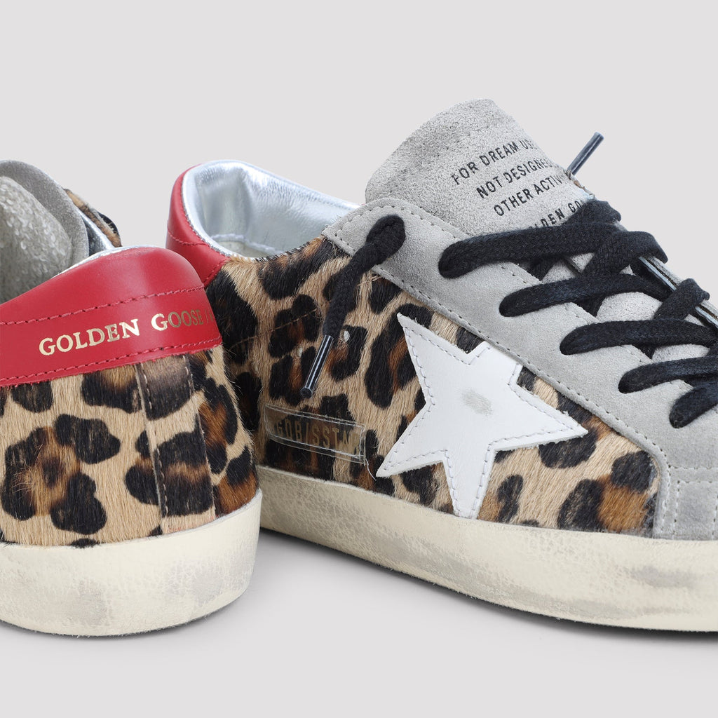 Golden Goose "Super Star" Leopard Horsy Upper Leather Star And Heel Suede Toe And Tongue