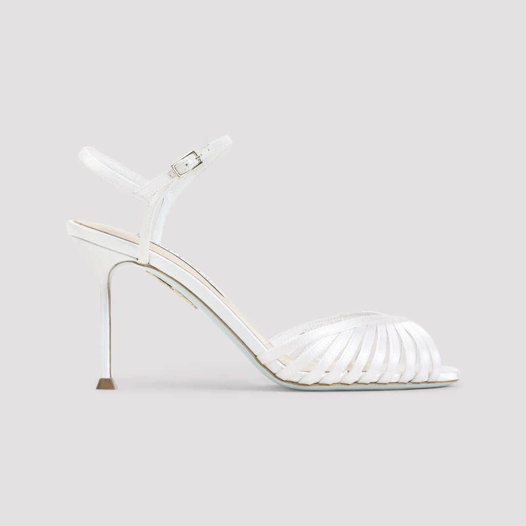 Aquazzura Off White Textile Satin Hold Me Sandal