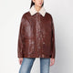 Halfboy  Brown Leather Jacket With Shearling Collar