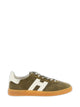 Hogan Olive Green Calf Suede Logo Appliqué Flat Shoes