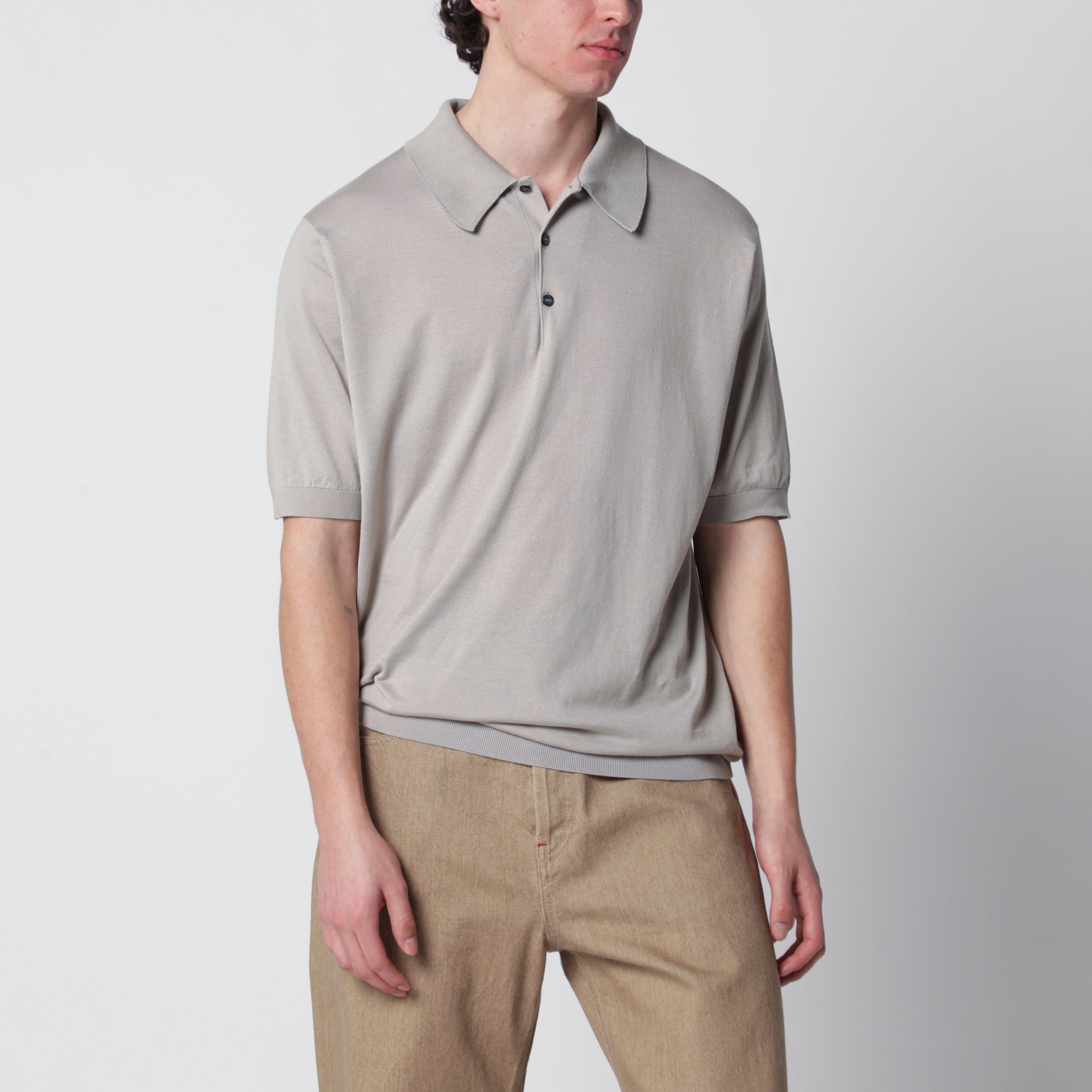 John Smedley Isis Light Beige Cotton Polo Shirt