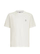 Brunello Cucinelli White Brunello Cucinelli Mens Premium Cotton Crew-Neck T-Shirt Featuring A Contrast Chest Logo Print