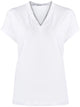 Brunello Cucinelli White Stretch Cotton Silvery Trim V-Neck Short Sleeves